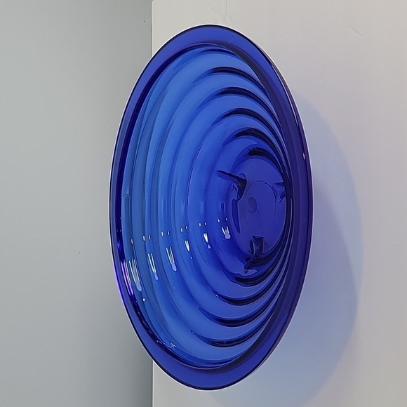 Cobalt Blue Footed  Tiered Glass Bowl Large 14" Round - Picture 1 of 11